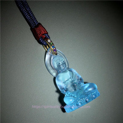 Buddha Energy Necklace Blue Tathagata Buddha Medicine Buddha Liuli Crystal Serenity Amulet Necklace Pendant