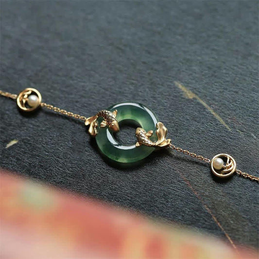 Jade  Cyan Jade Koi Fish Healing Harmony Bracelet