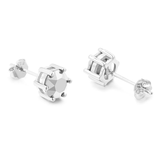 18ct White Gold Plated on Sterling Silver Black Obsidian,Earring Stud with Gift Box,Men Women