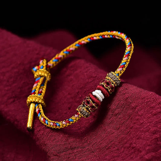 Ancient Tibetan Buddhist Red String Tradition  Handmade Dunhuang Color Luck Braid String Bracelet