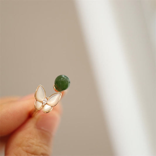 Jade  Natural Cyan Jade Tridacna Stone Butterfly Bead Healing Necklace Pendant Ring Earrings