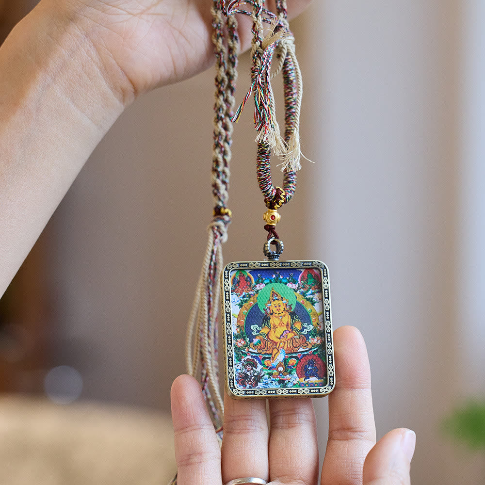 Buddha Energy Necklace Tibet Five Directions Gods of Wealth Hand-Painted Thangka Buddha Serenity Necklace Pendant