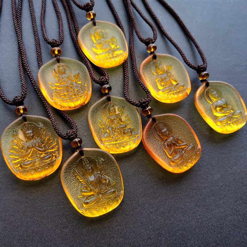 Buddha Energy Necklace Chinese Zodiac Natal Buddha Blessing Liuli Crystal Compassion Necklace Pendant