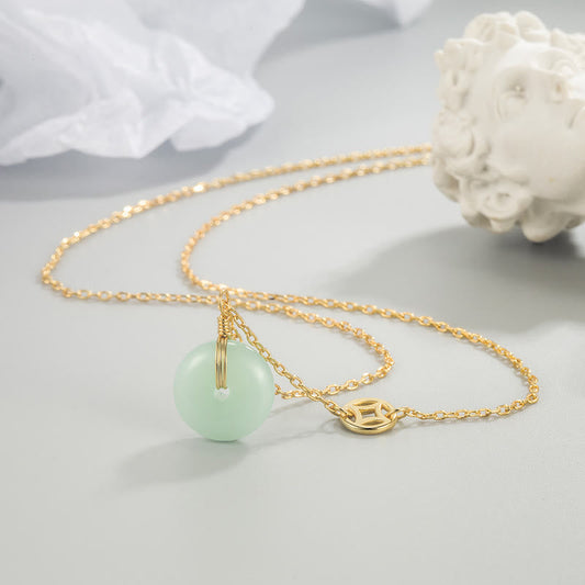 Jade  Jade Fu Character Copper Coin Peace Buckle Abundance Necklace Pendant