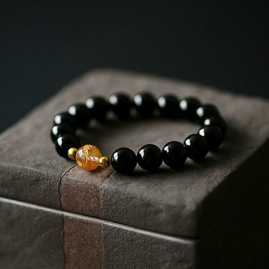 Spirituality Buddha Karma Natural Black Obsidian White Crystal Black Onyx Dragon Strength Bracelet