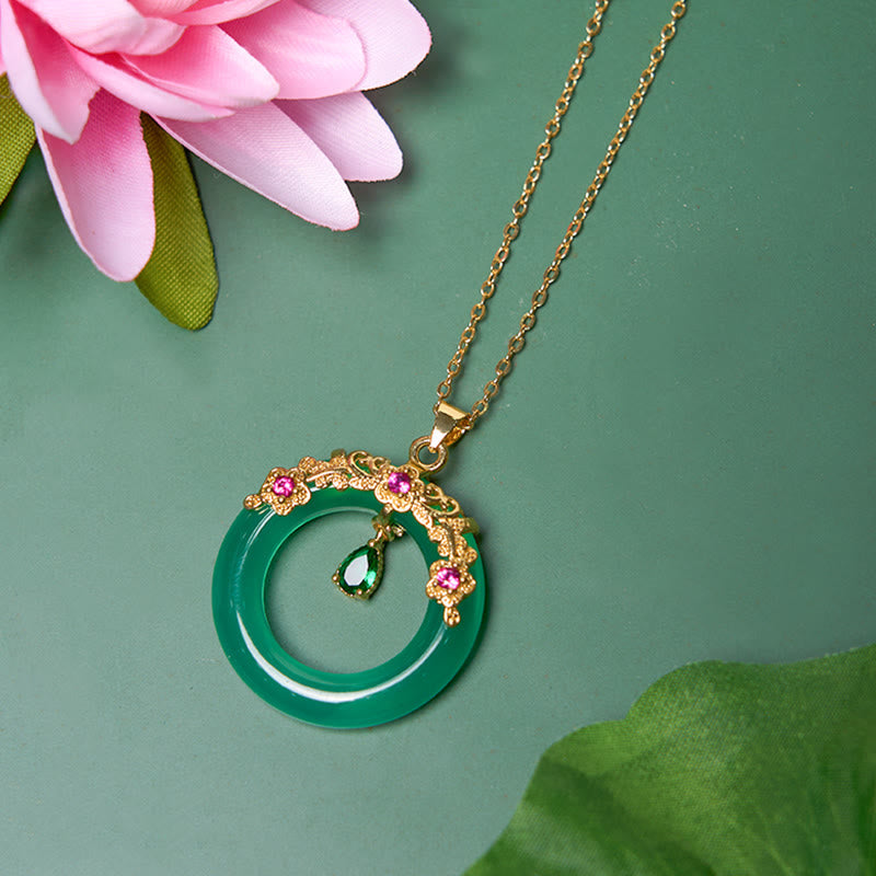 Golden Energy Citrine Green Chalcedony Peace Buckle Design Strength Necklace Pendant
