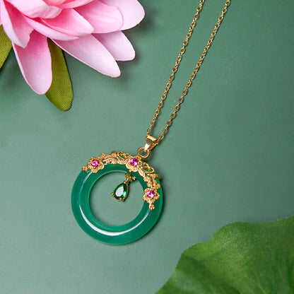 Golden Energy Citrine Green Chalcedony Peace Buckle Design Strength Necklace Pendant