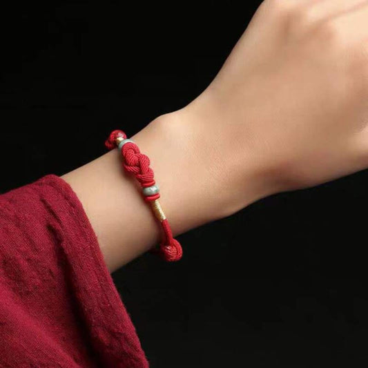 Ancient Tibetan Buddhist Red String Tradition  Red String Jade Luck Fortune Knot Braided String Bracelet