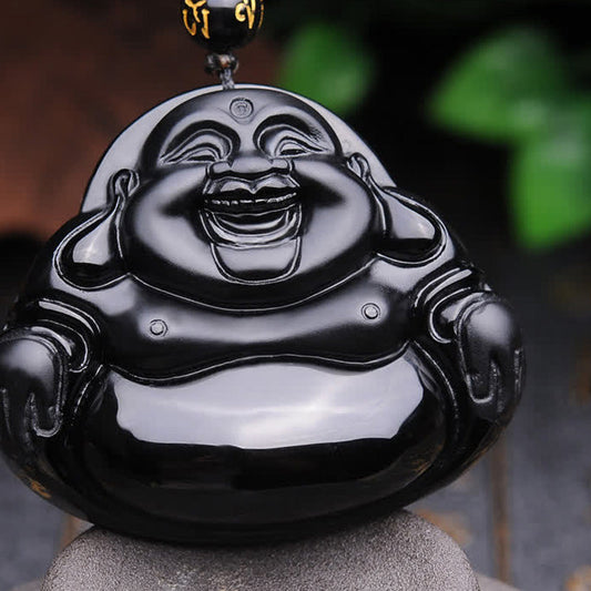 Buddha Energy Necklace Laughing Buddha Black Obsidian Transformation Pendant Necklace