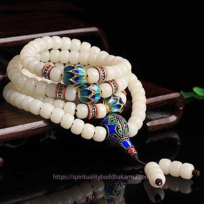 Spirituality Buddha Karma 108 Beads White Bodhi Seed Mala Blessing Bracelet