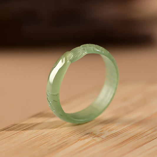 Jade  Hetian White Jade Cyan Jade Koi Fish Success Luck Ring