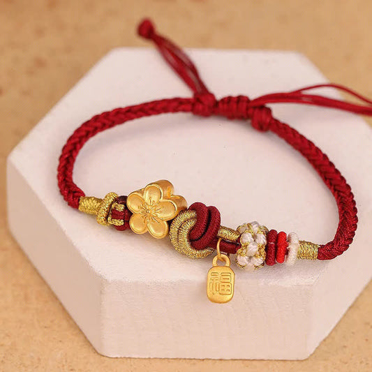 Ancient Tibetan Buddhist Red String Tradition  Peach Blossom Happiness Charm Luck Red String Bracelet