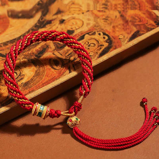 Ancient Tibetan Buddhist Red String Tradition  Tibetan Handmade Luck Thangka Prayer Wheel Charm Weave String Bracelet