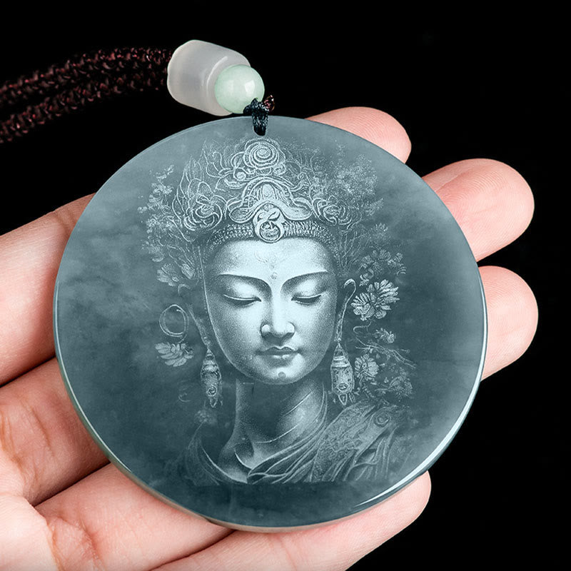 Buddha Energy Necklace Kwan Yin Avalokitesvara Jade Abundance String Necklace Pendant