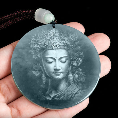Buddha Energy Necklace Kwan Yin Avalokitesvara Jade Abundance String Necklace Pendant