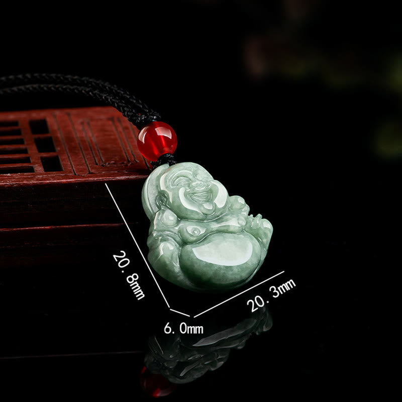Buddha Energy Necklace Natural Green Jade Laughing Buddha Luck Abundance Necklace Pendant
