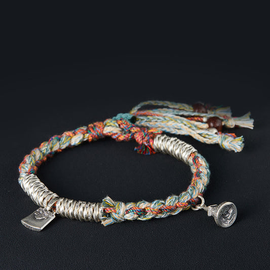 Ancient Tibetan Buddhist Red String Tradition  925 Sterling Silver Handmade Protection Multiple Strands Bracelet