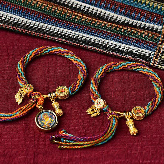 Ancient Tibetan Buddhist Red String Tradition  Tibetan Luck Reincarnation Knot Prayer Wheel Dream Catcher Braid String Bracelet