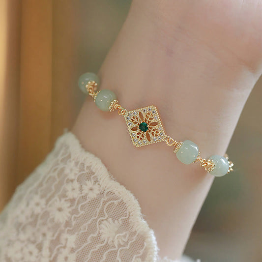 Jade  Natural Hetian Jade Bead Square Pattern Luck Chain Bracelet