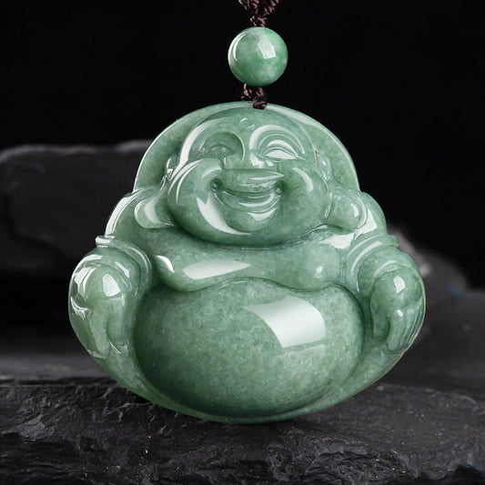 Buddha Energy Necklace Laughing Buddha Cyan Jade Harmony Necklace String Bead Pendant