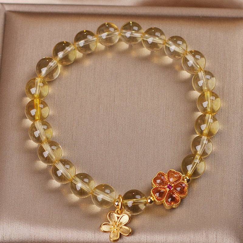 Golden Energy Citrine Natural Wealth Solar Plexus Chakra (Third Chakra) Flower Charm Prosperity Protection Bracelet