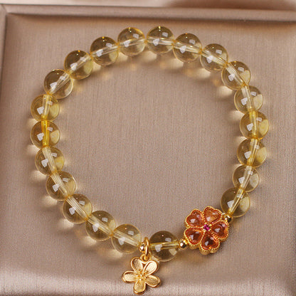 Golden Energy Citrine Natural Wealth Solar Plexus Chakra (Third Chakra) Flower Charm Prosperity Protection Bracelet