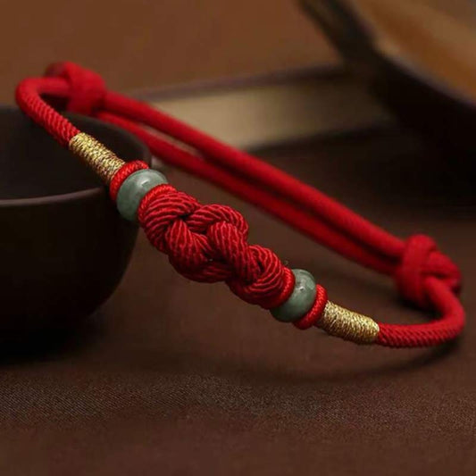 Ancient Tibetan Buddhist Red String Tradition  Red String Jade Luck Fortune Knot Braided String Bracelet