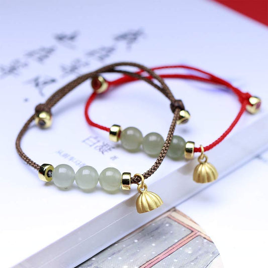 Jade  Natural Jade Lotus Seed Strength Red String Weave Bracelet
