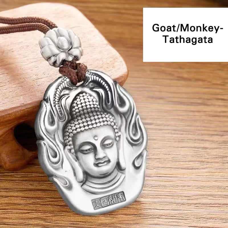Buddha Energy Necklace Chinese Zodiac Natal Buddha Om Mani Padme Hum Lotus Compassion Necklace Pendant