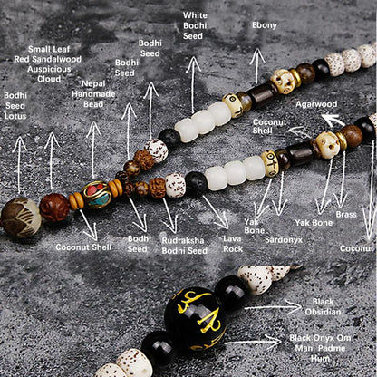 Spirituality 108 Mala Beads Bodhi Seed Yak Bone Avalokitesvara Lucky Pixiu Guan Gong Buddha Demon Peace Tassel Bracelet