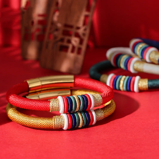 Ancient Tibetan Buddhist Red String Tradition  Tibetan Handmade Colorful King Kong Knot Five Elements Luck Braid String Bracelet