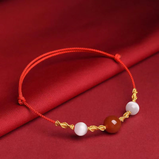 Ancient Tibetan Buddhist Red String Tradition  Natural Red Agate Cat Eye Calm Braided String Bracelet Necklace Pendant