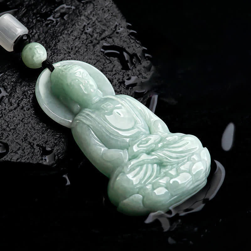 Jade  Amitabha Buddha Jade Amulet Compassion String Necklace
