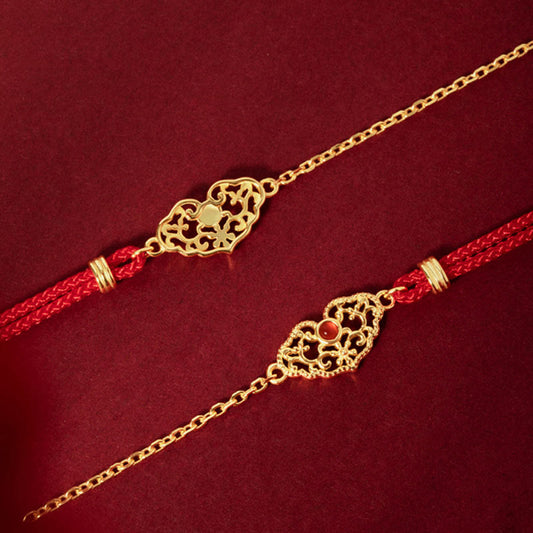 Ancient Tibetan Buddhist Red String Tradition  Lock of Good Wishes Luck Strength Chain Bracelet
