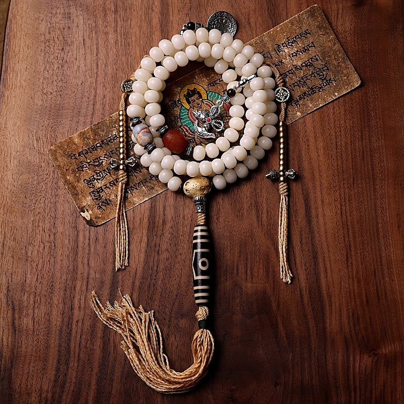 Spirituality Buddha Karma Tibet 108 Mala Beads Bodhi Seed Bagua Vajra Dzi Bead Gray Agate Wealth Bracelet