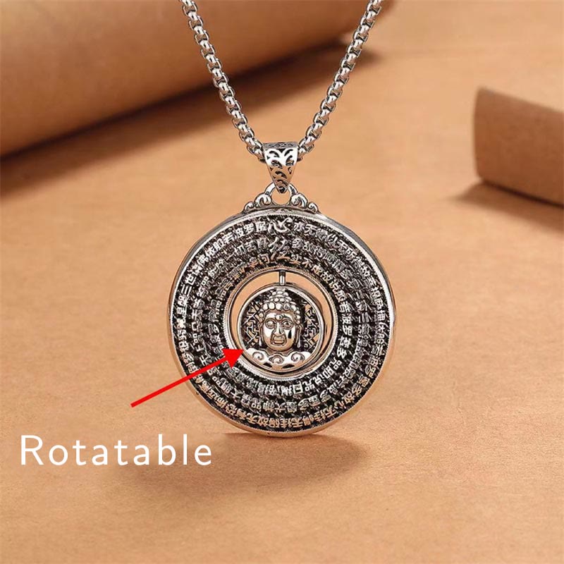 Buddha Energy Necklace Heart Sutra Buddha Carved Peace Buckle Design Serenity Rotatable Necklace Pendant
