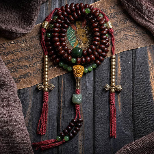 Spirituality Buddha Karma Natural Tibet 108 Mala Beads Purple Bodhi Seed Hetian Cyan Jade Copper Dorje Peace Bracelet