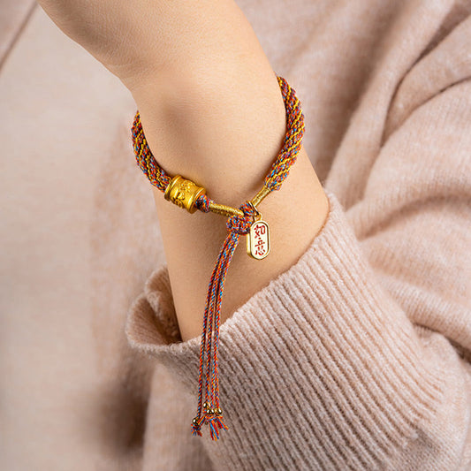 Ancient Tibetan Buddhist Red String Tradition  Handmade Multicolored Tibetan Om Mani Padme Hum Ruyi Auspicious Charm Braided Bracelet