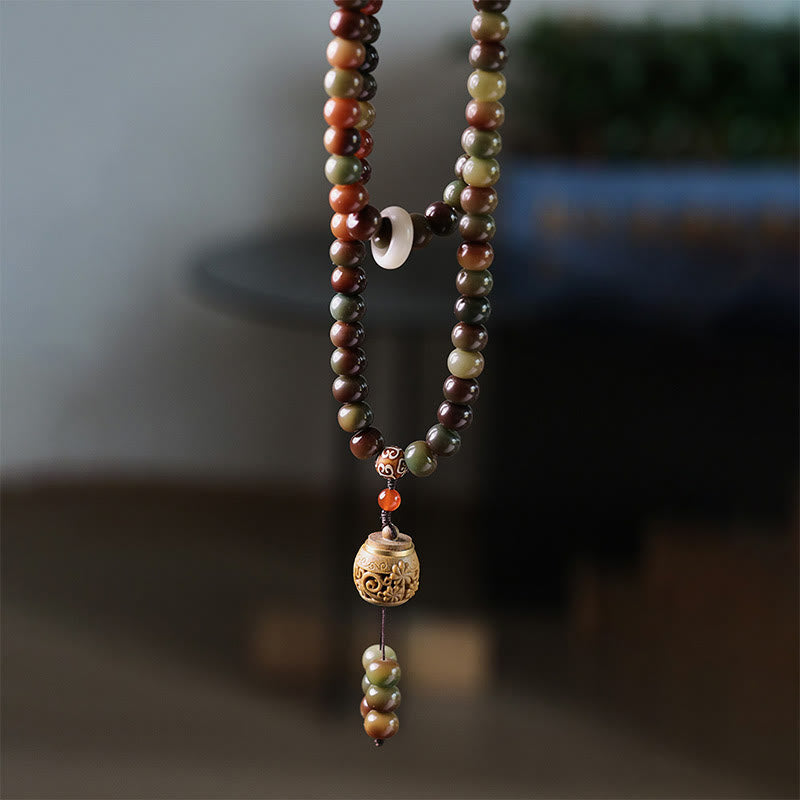 Spirituality Buddha Karma 108 Mala Beads Dunhuang Color Bodhi Seed Dzi Bead Keep Away Evil Spirits Bracelet