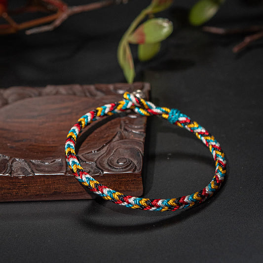 Ancient Tibetan Buddhist Red String Tradition  Tibet Handmade Five Color Thread Protection Braid String Bracelet