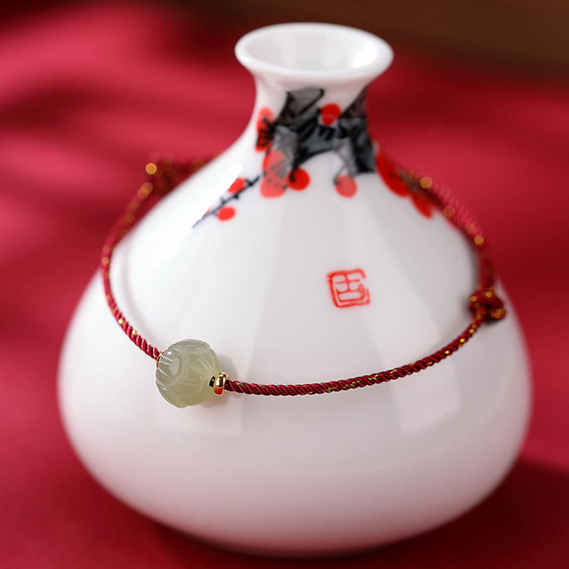 Ancient Tibetan Buddhist Red String Tradition  925 Sterling Silver Plated Gold Hetian Jade Lotus Luck Red String Bracelet