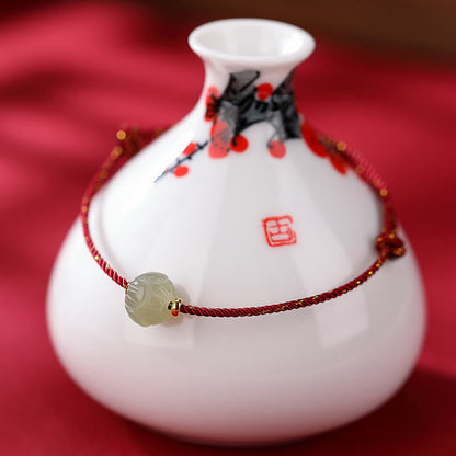 Ancient Tibetan Buddhist Red String Tradition  925 Sterling Silver Plated Gold Hetian Jade Lotus Luck Red String Bracelet