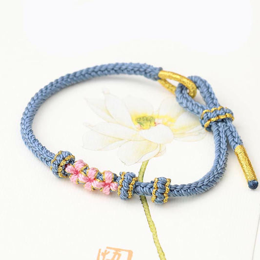 Ancient Tibetan Buddhist Red String Tradition  Handmade Three Peach Blossoms Luck Eight Strands Braided String Bracelet