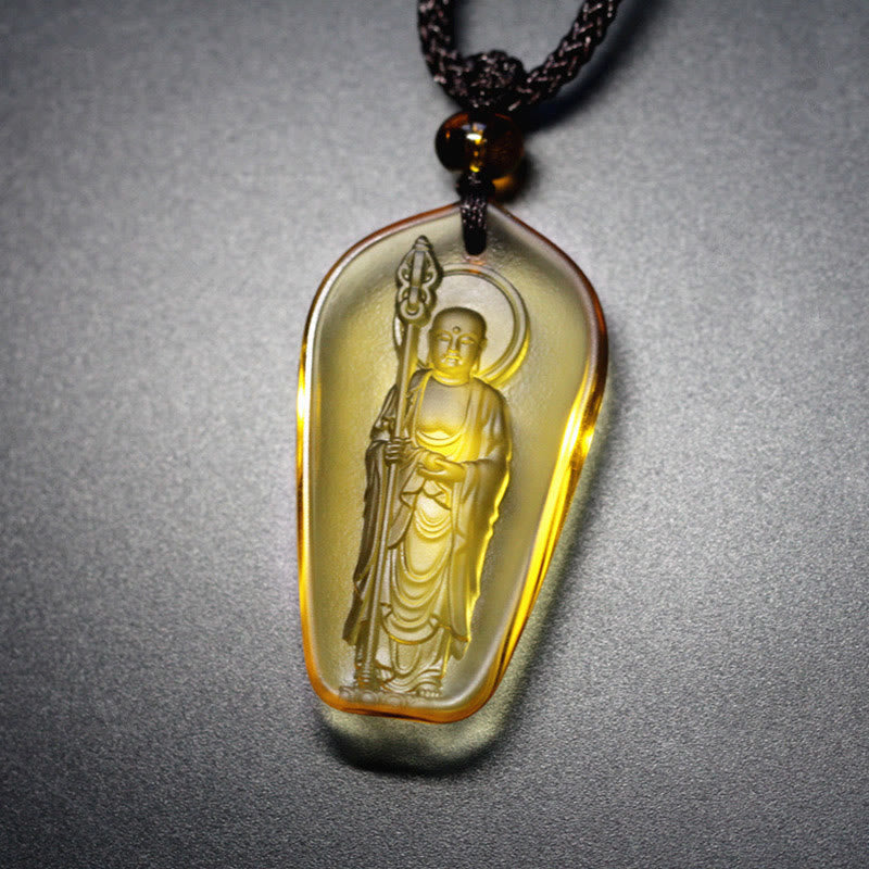 Buddha Energy Necklace Ksitigarbha Buddha Liuli Crystal Serenity Amulet Necklace Pendant