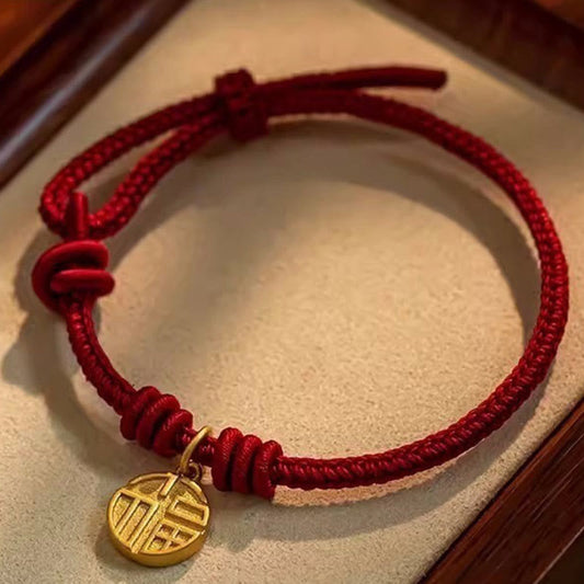Ancient Tibetan Buddhist Red String Tradition  Handmade Eight Thread Peace Knot Fu Character Charm Luck Happiness Red Rope Bracelet