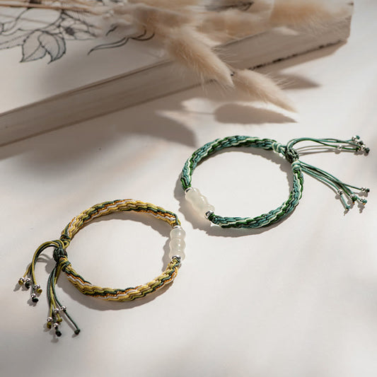 Jade  White Jade Bamboo Reincarnation Knot Wealth Luck Strength String Bracelet