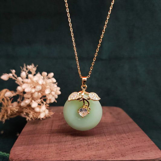 Jade  Round Jade Leaf Blessing Fortune Necklace Chain Pendant
