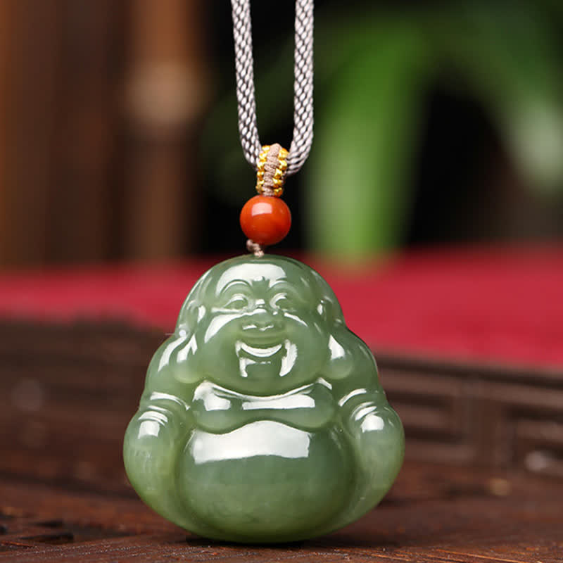 Buddha Energy Necklace Laughing Buddha Hetian Jade Abundance Necklace String Pendant