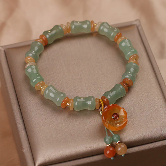 Jade  Natural Jade Bamboo Flower Pattern Luck Bracelet