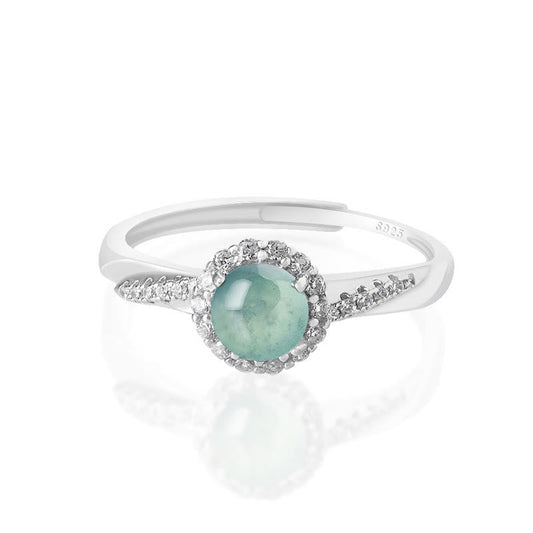 Jade  925 Sterling Silver Round Jade Luck Prosperity Adjustable Ring